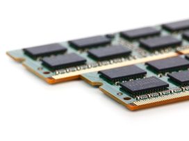 Close-up of computer memory module with chips
