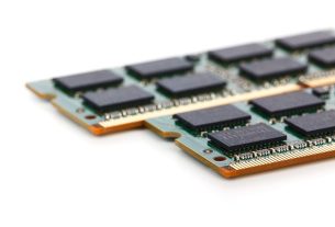Close-up of computer memory module with chips
