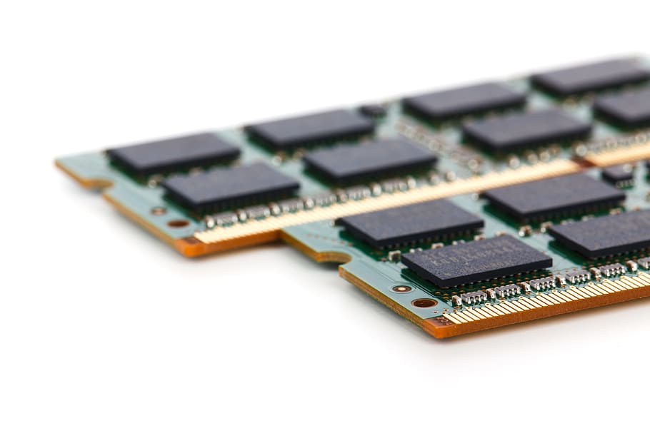 Close-up of computer memory module with chips
